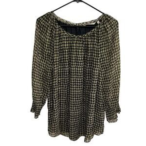 Classic Houndstooth Blouse Soft Surroundings Gold Shimmer Size L